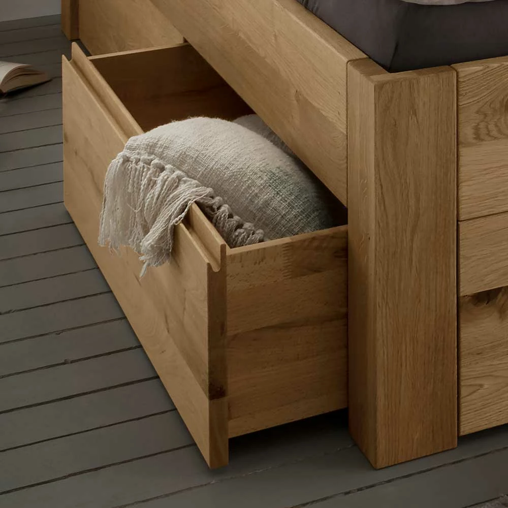 Schubladenbett Aus Wildeiche Massivholz - Zennian – Bild 3