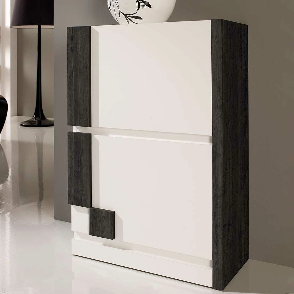 Schuh Klappschrank In Weiß Mit Schwarzgrau - Abruzzias 4 Schuh Klappschrank In Weiß Mit Schwarzgrau - Abruzzias – Bild 2