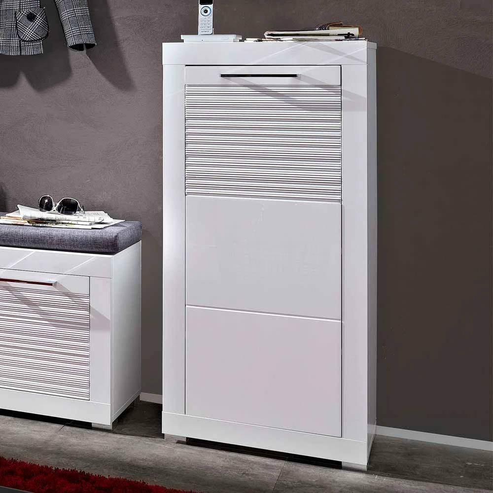 Schuhkommode Leida In Weiß Hochglanz Geriffelt – Bild 2