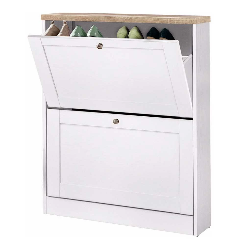 Schuhschrank In Weiß Mit Sonoma-Eiche - Nudion – Bild 3