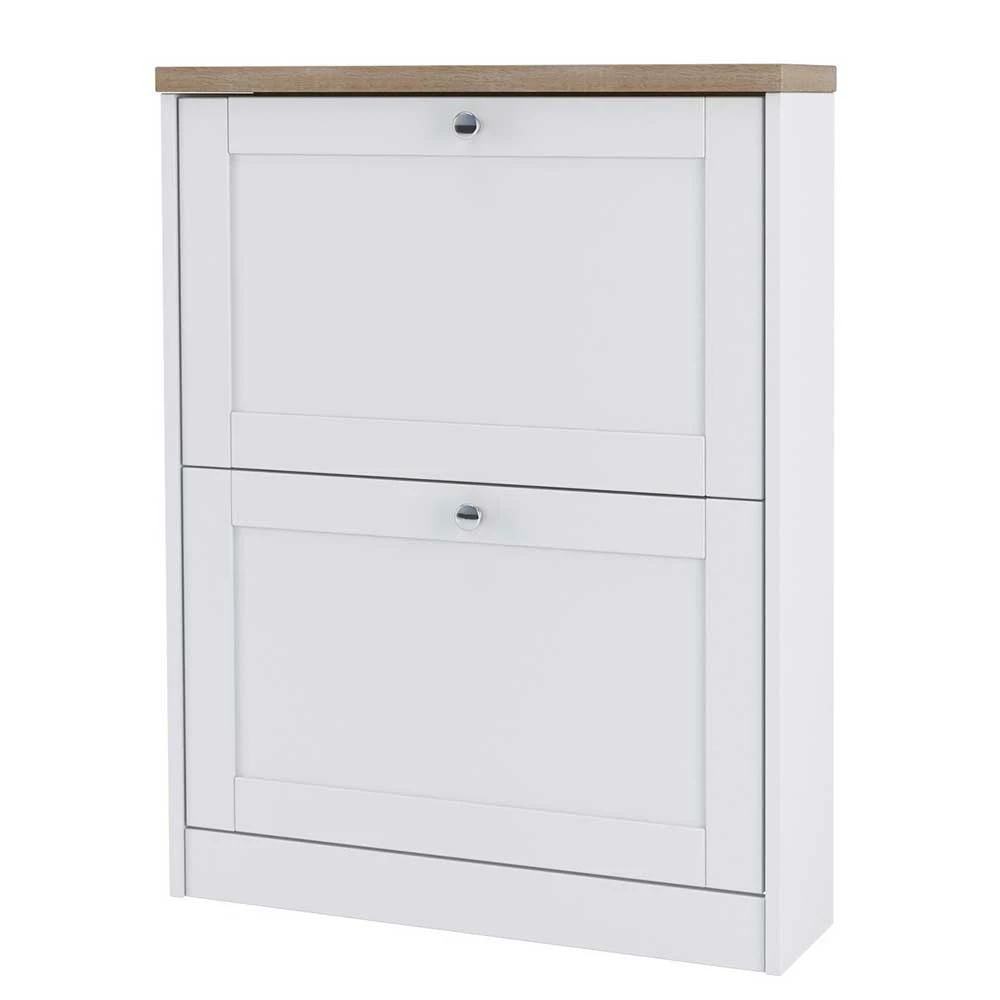 Schuhschrank In Weiß Mit Sonoma-Eiche - Nudion