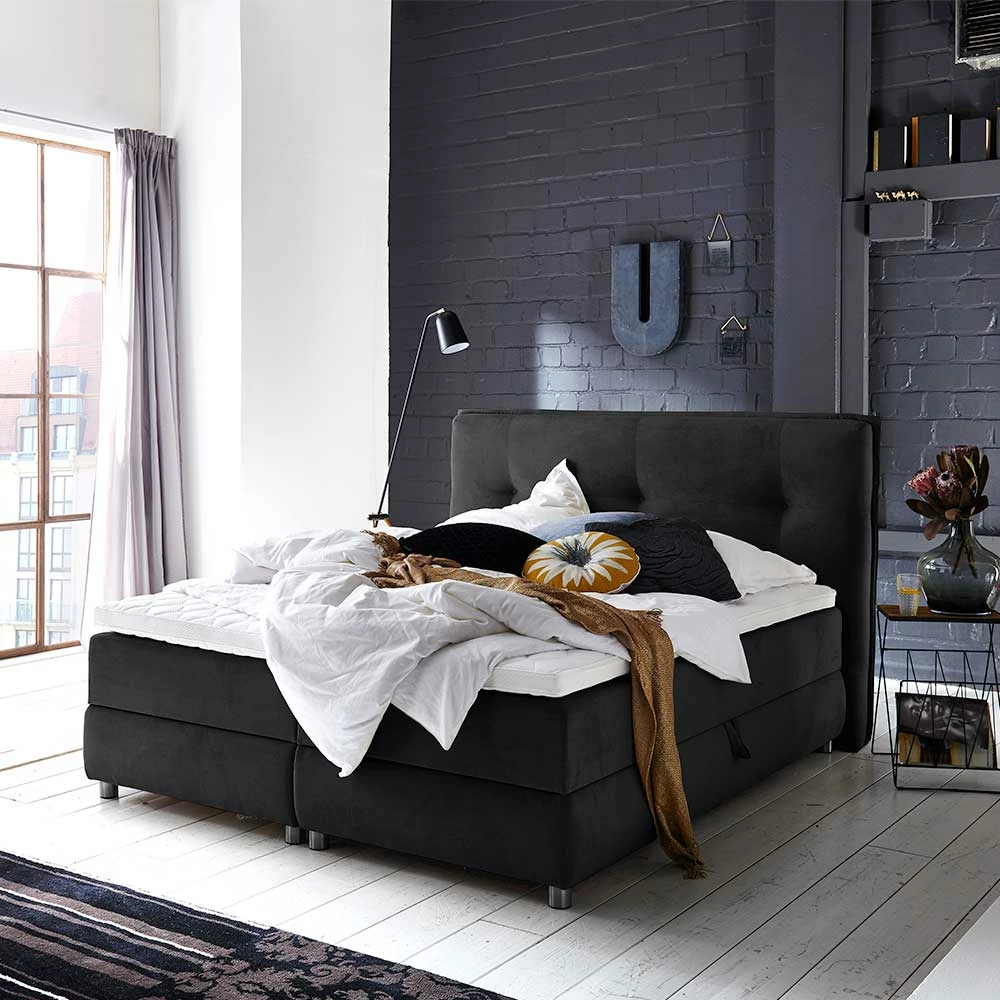 Schwarzes Boxspringbett Mit Bettkasten - Luya â Bild 2
