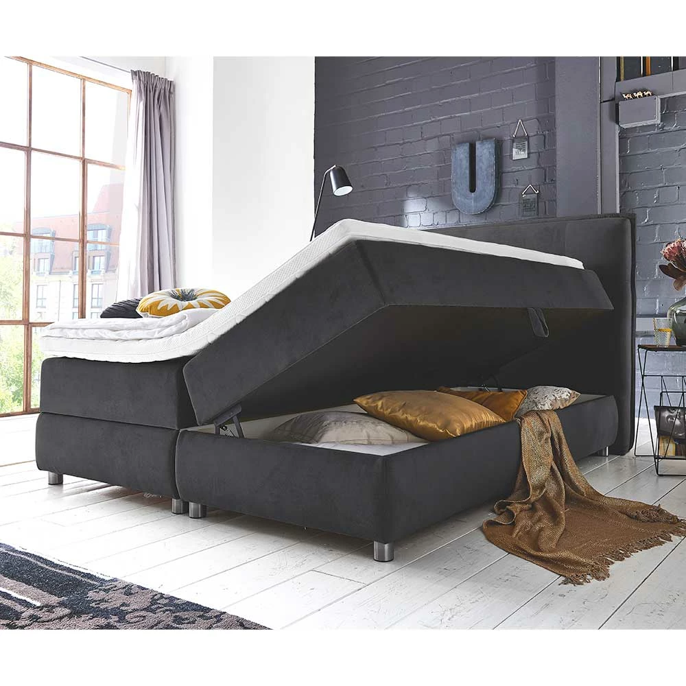 Schwarzes Boxspringbett Mit Bettkasten - Luya â Bild 3