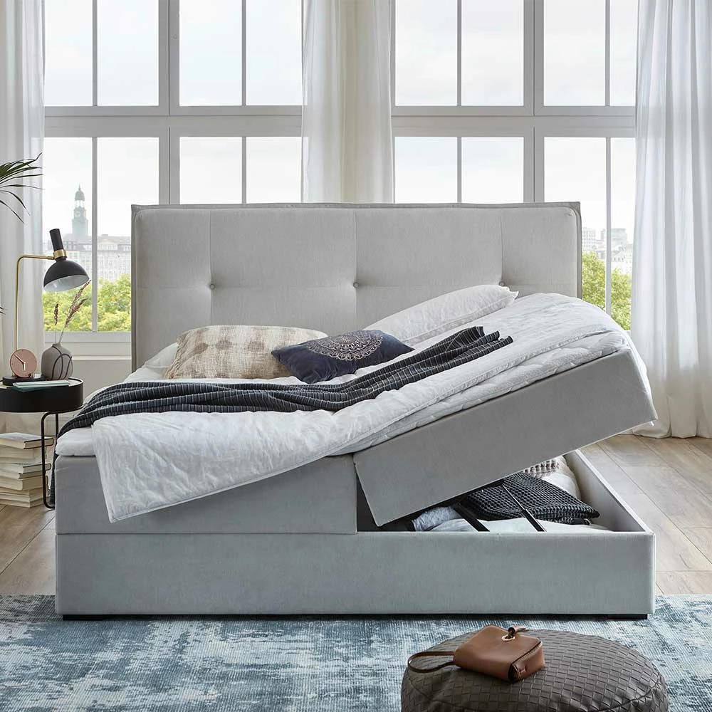 Stauraum Doppelbett In Hellgrau Stoff - Vensun â Bild 3