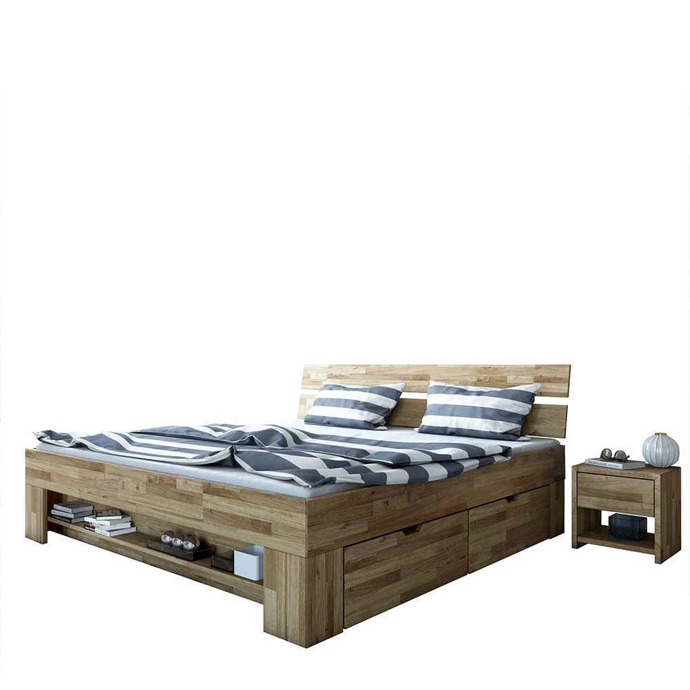 Stauraumbett & Nachtkommoden - Aktemus (dreiteilig)