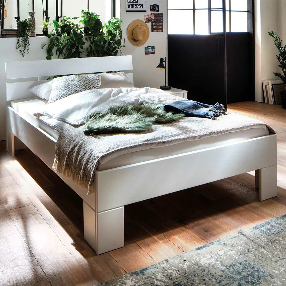 Weißes Bettgestell Aus Fichte Massivholz - Snoudy – Bild 5