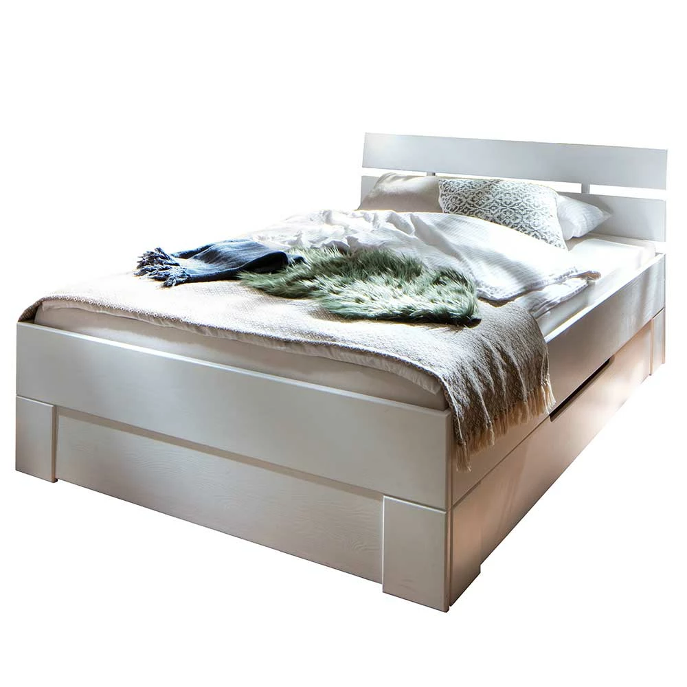 Weißes Bettgestell Aus Fichte Massivholz - Snoudy – Bild 6