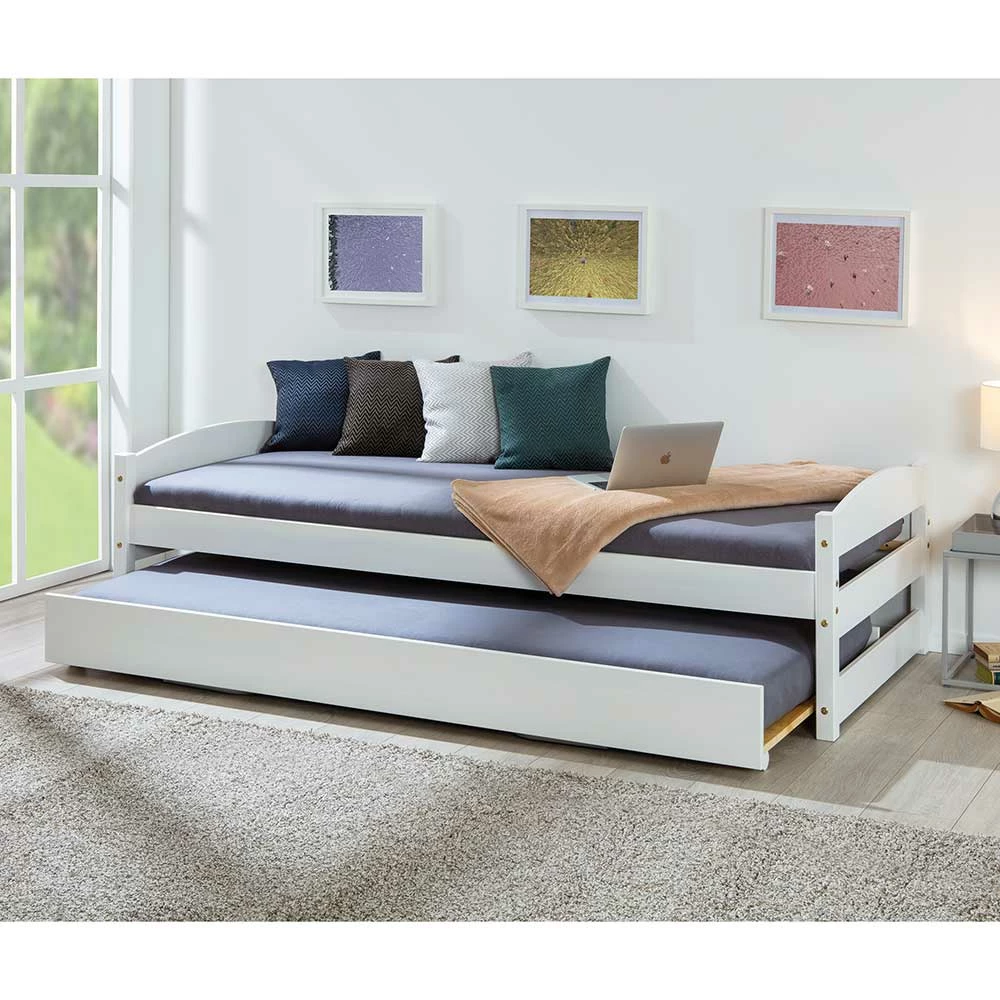 Weißes Bettgestell Mit Ausziehbett - Vodessa – Bild 3