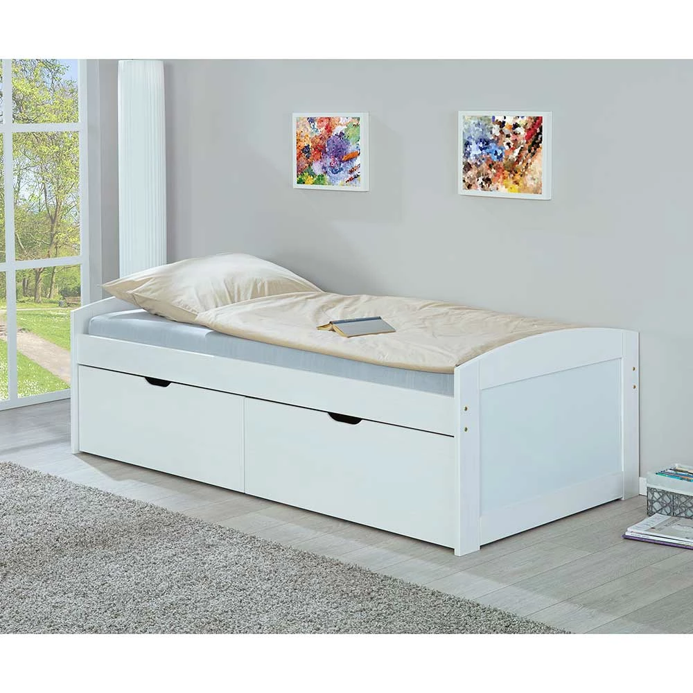 Weißes Bettgestell Mit Zwei Großen Schubladen - Kumaria – Bild 3