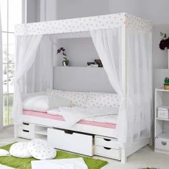 Weißes Himmelbett Sash Aus Kiefer Massivholz