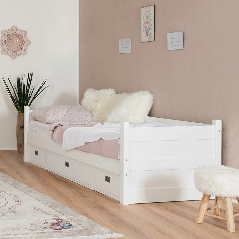 Weißes Kojenbett 90x200 Mit 3 Schubladen - Eicando – Bild 2