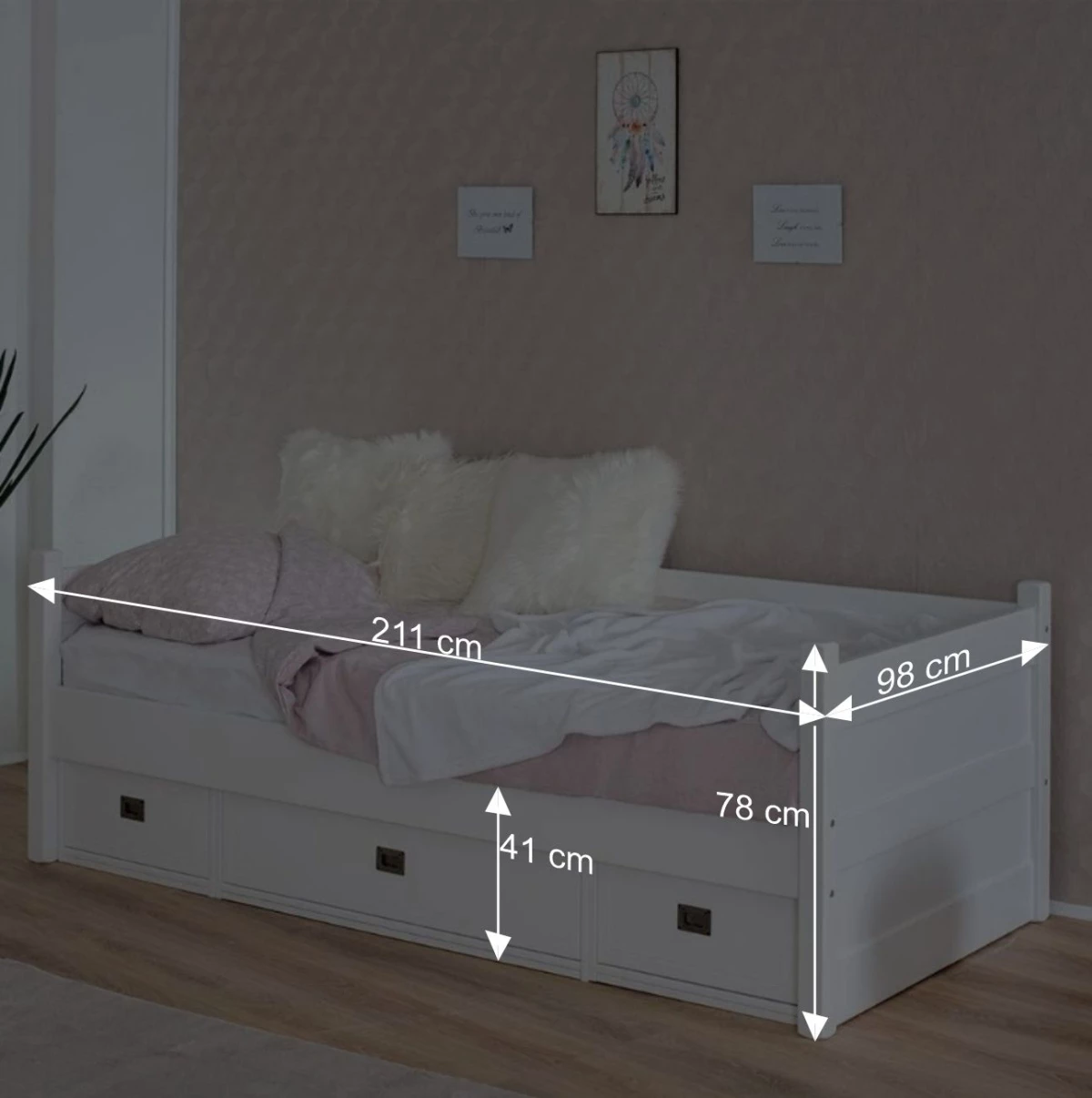 Weißes Kojenbett 90x200 Mit 3 Schubladen - Eicando – Bild 6