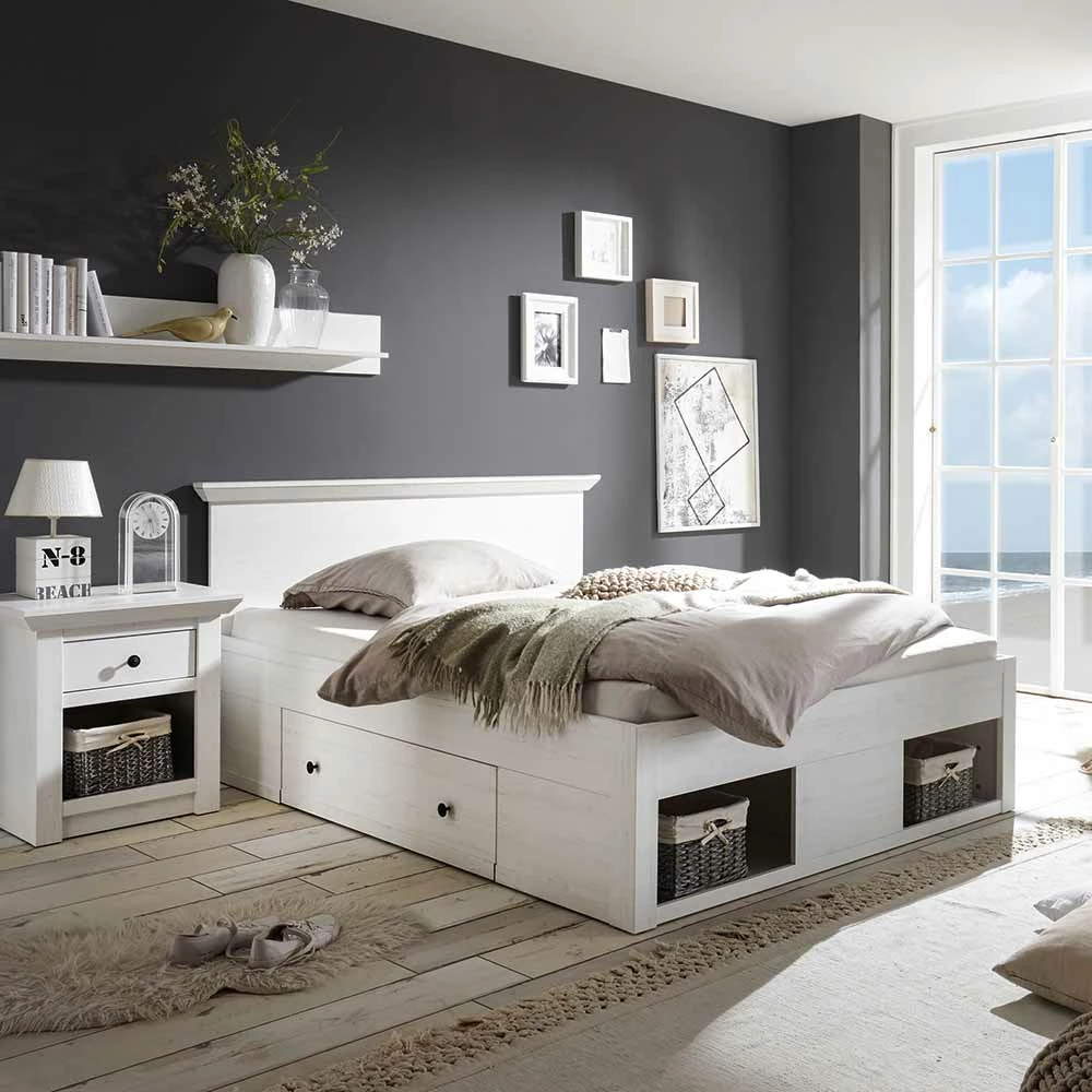 Weißes Landhaus Funktionsbett Chelles Mit Zwei Bettschubladen – Bild 2