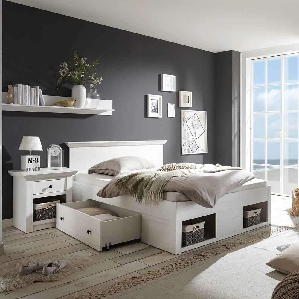 Weißes Landhaus Funktionsbett Chelles Mit Zwei Bettschubladen – Bild 3