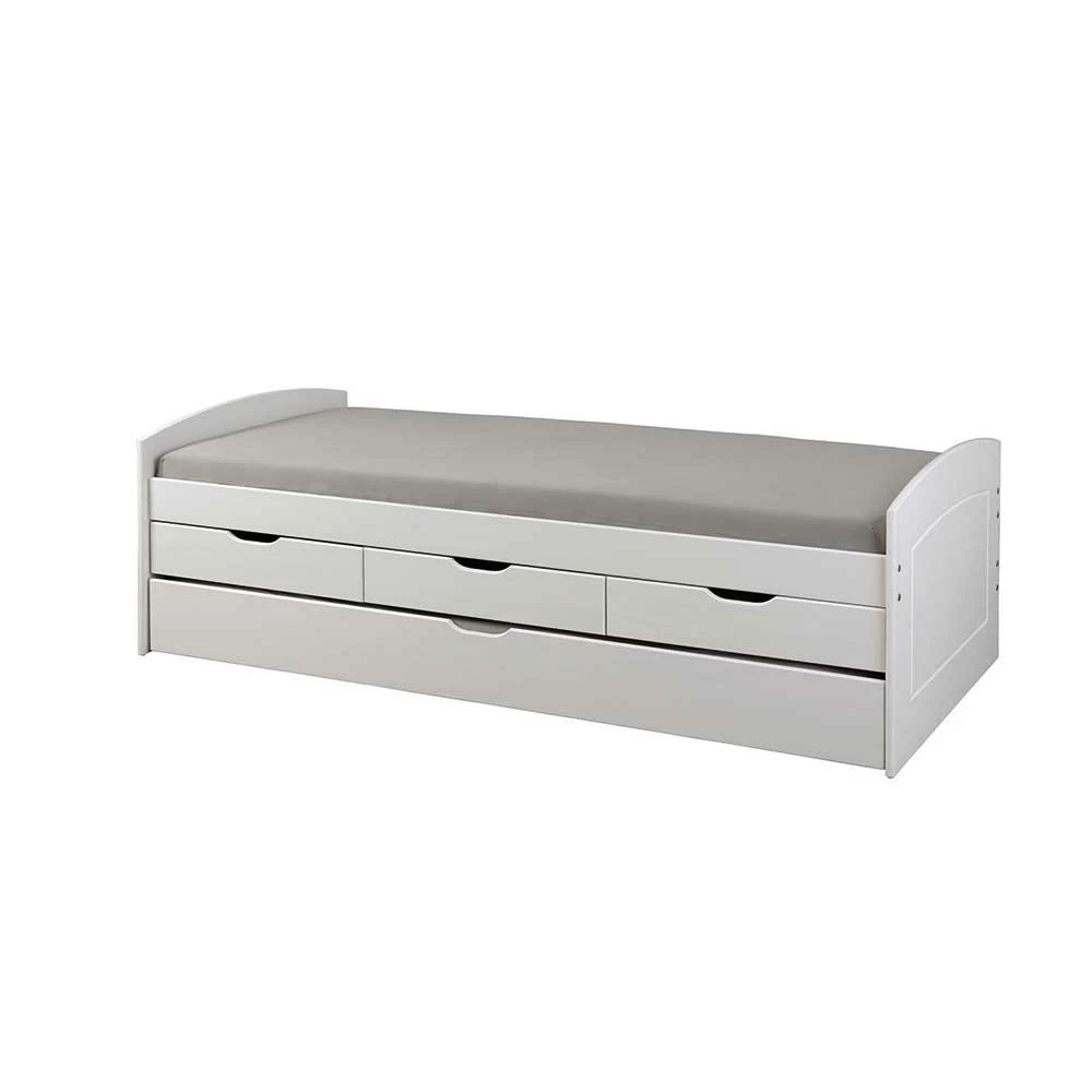 Weißes Schubkastenbett Mit Ausziehbett - Becrux