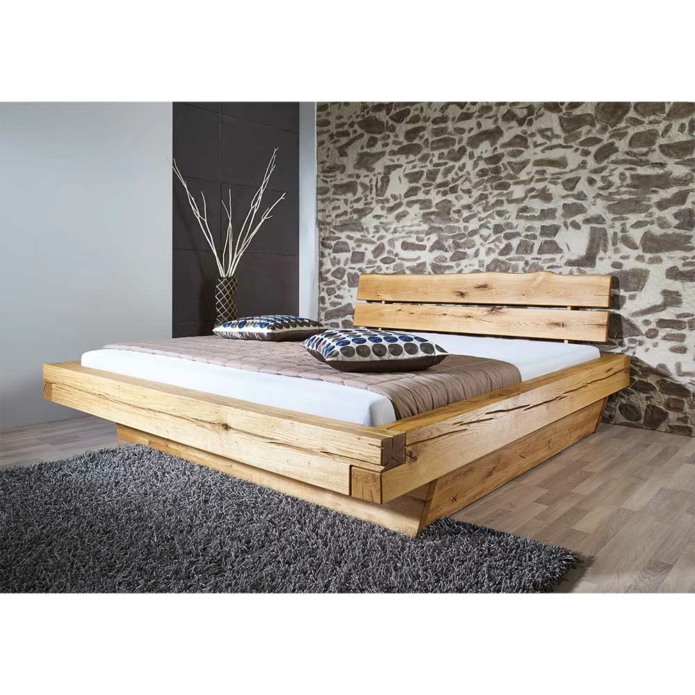 Wildeiche Balkenbett Mit Baumkanten Kopfteil - Satton I â Bild 3
