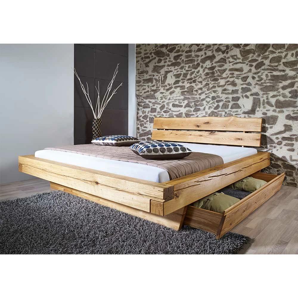 Wildeiche Balkenbett Mit Baumkanten Kopfteil - Satton I â Bild 4