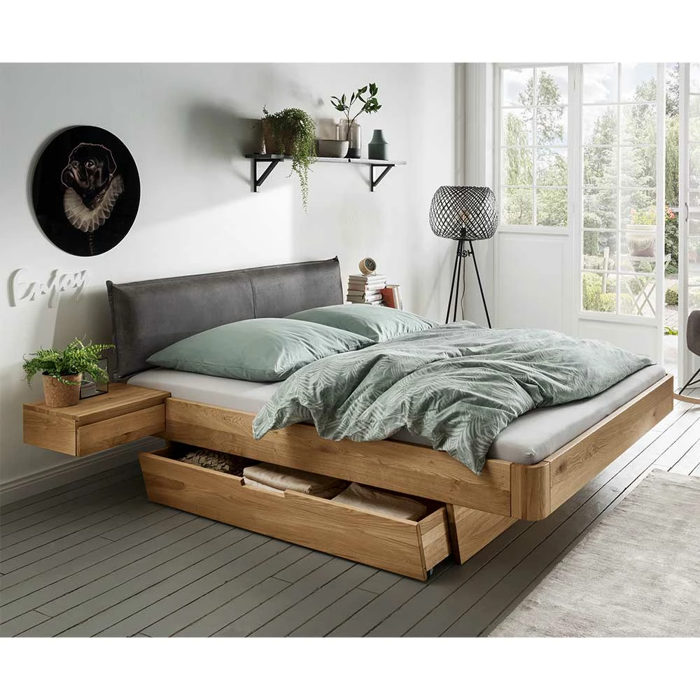 Wildeiche Bett Mit Schubkasten Set - Zennian (dreiteilig) 2 Wildeiche Bett Mit Schubkasten Set - Zennian (dreiteilig)