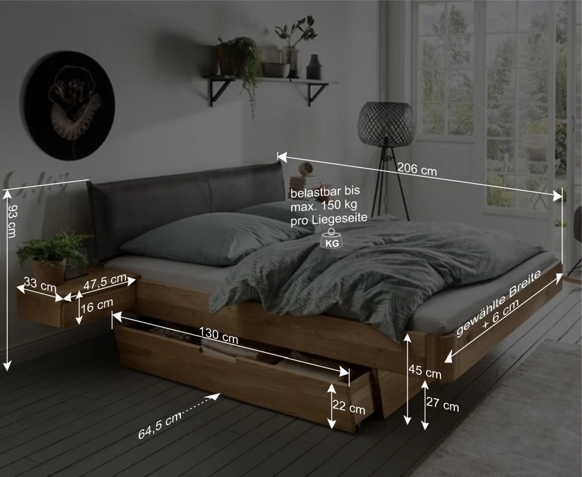 Wildeiche Bett Mit Schubkasten Set - Zennian (dreiteilig) 5 Wildeiche Bett Mit Schubkasten Set - Zennian (dreiteilig) – Bild 4