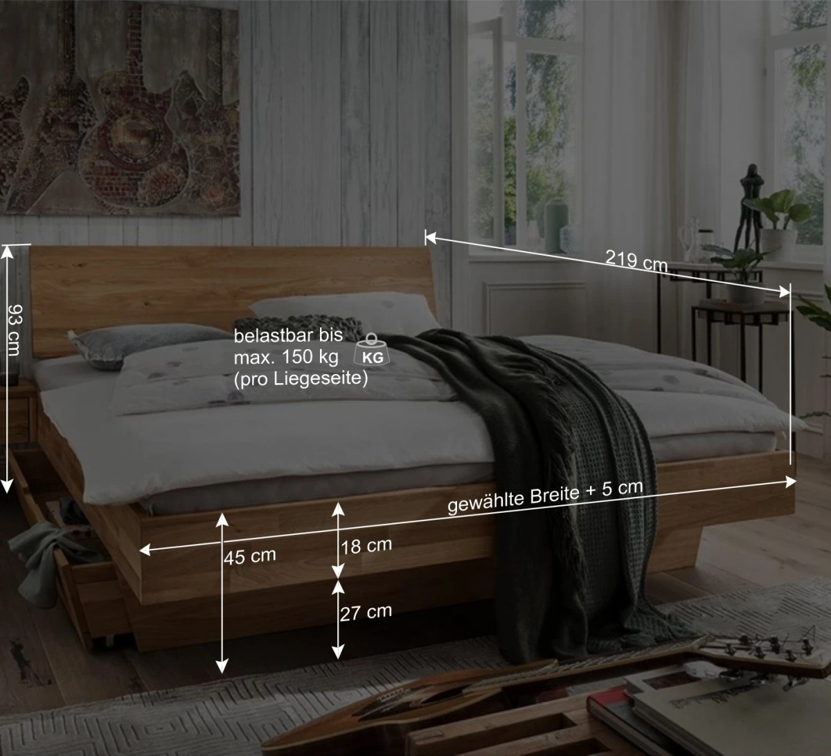 Wildeiche Holzbett Mit Bettkasten - Esvilda â Bild 4