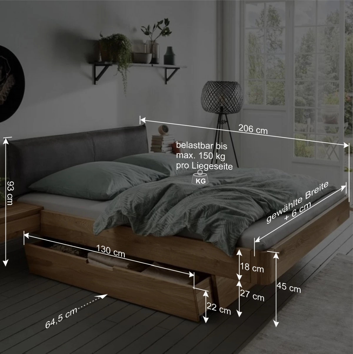 Wildeiche Holzbett Mit Stauraum - Zennian – Bild 5