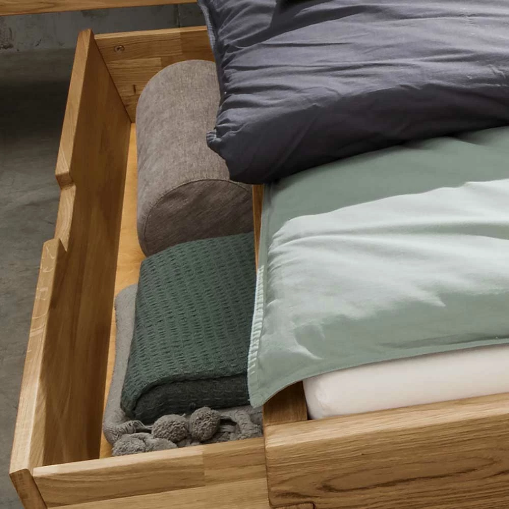 Wildeiche Schubkastenbett & Nachtkommoden - Aryvano (dreiteilig) – Bild 4