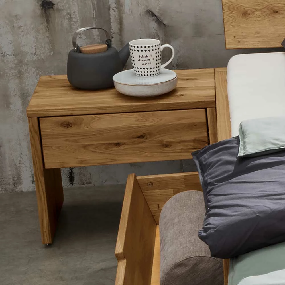 Wildeiche Schubkastenbett & Nachtkommoden - Aryvano (dreiteilig) – Bild 5